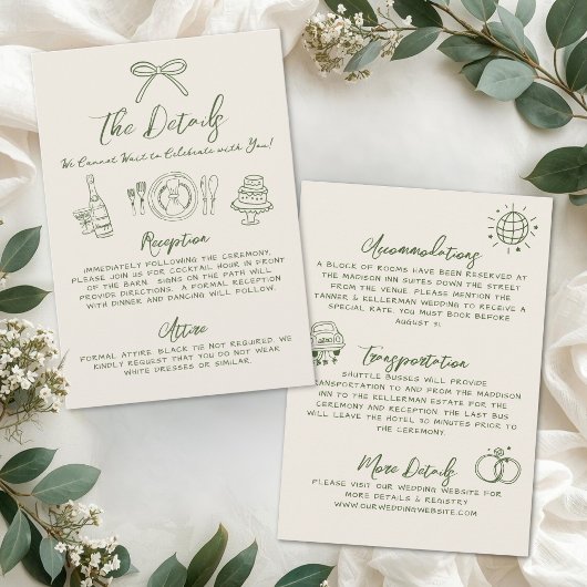 Hand Drawn Retro Wedding Details エンクロージャーカード