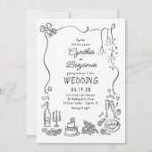 Hand Drawn Retro Whimsical Cocktail Wedding Photo 招待状 (正面)