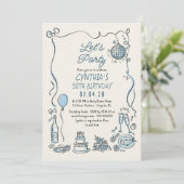 Hand Drawn Retro Whimsical Quirky Adult Birthday 招待状 (スタンド正面)