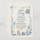 Hand Drawn Retro Whimsical Quirky Adult Birthday 招待状 (正面/裏面)