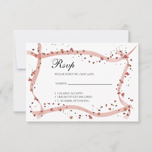Hand drawn ribbon and flowers RSVP card (正面)