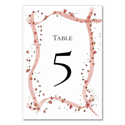 Hand Drawn ribbon and flowers Table Number Card テーブルナンバー (正面)