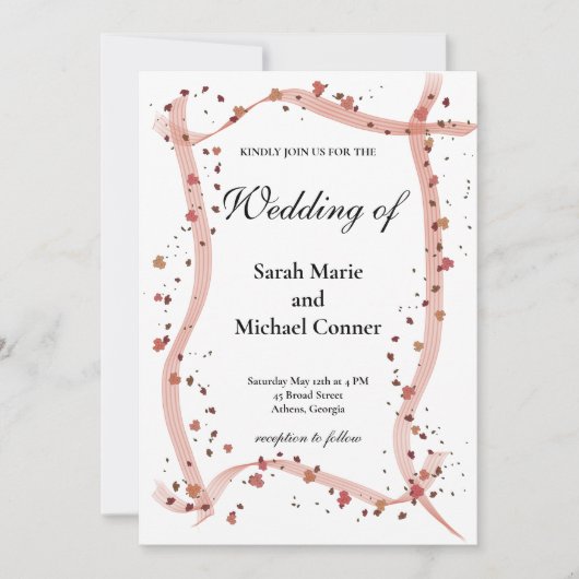 Hand drawn Ribbon and flowers Wedding Invitation 招待状 (正面)