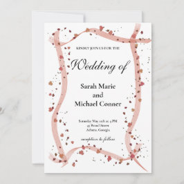 Hand drawn Ribbon and flowers Wedding Invitation 招待状