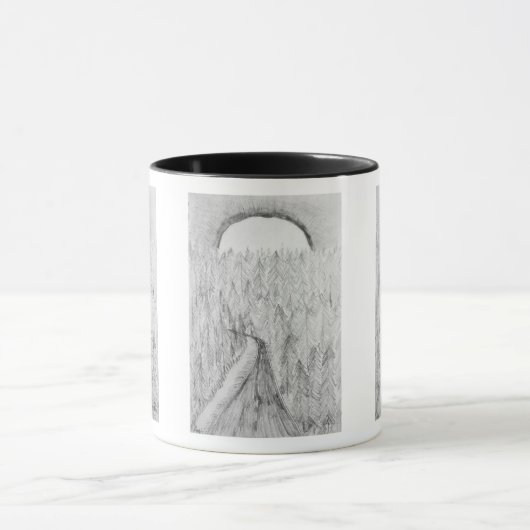 Hand-drawn road and evergreens with moon Mug マグカップ (中央)