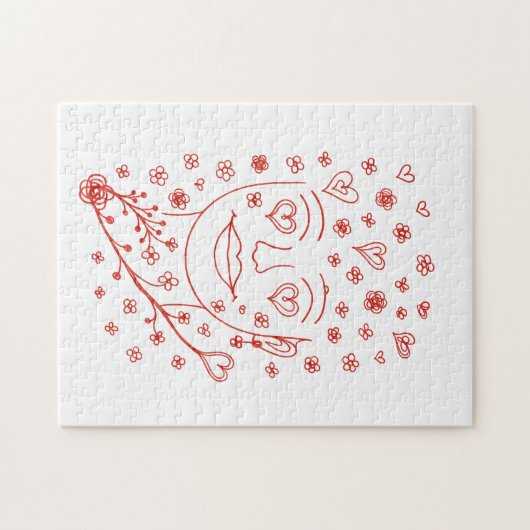Hand-Drawn Romantic Line Art Face with Hearts and  ジグソーパズル (横)