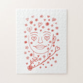 Hand-Drawn Romantic Line Art Face with Hearts and  ジグソーパズル (縦)