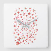 Hand-Drawn Romantic Line Art Face with Hearts and  スクエア壁時計 (正面)