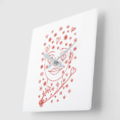 Hand-Drawn Romantic Line Art Face with Hearts and スクエア壁時計 (傾斜)