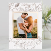 Hand Drawn Rose Gold & White Floral Christmas 箔シーズンカード