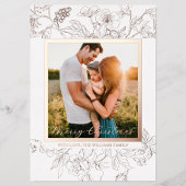 Hand Drawn Rose Gold & White Floral Christmas 箔シーズンカード