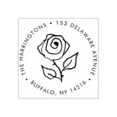 Hand-Drawn Rose Romantic Round Return Address  ラバースタンプ (インプリント)