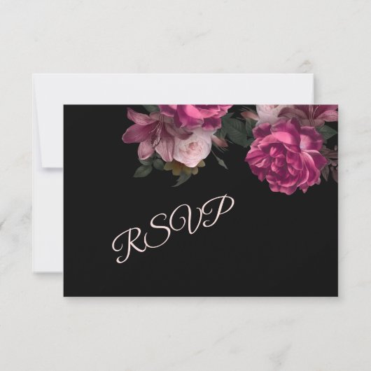 Hand Drawn Roses Black Floral 出欠カード (裏面)