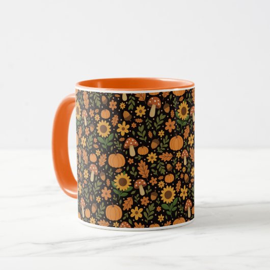 Hand Drawn Rustic Fall Pattern Coffee Mug マグカップ (正面左)