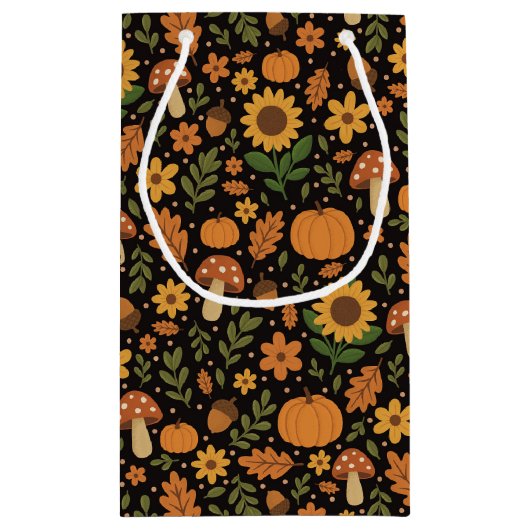 Hand Drawn Rustic Fall Pattern Gift Bag スモールペーパーバッグ (裏面)