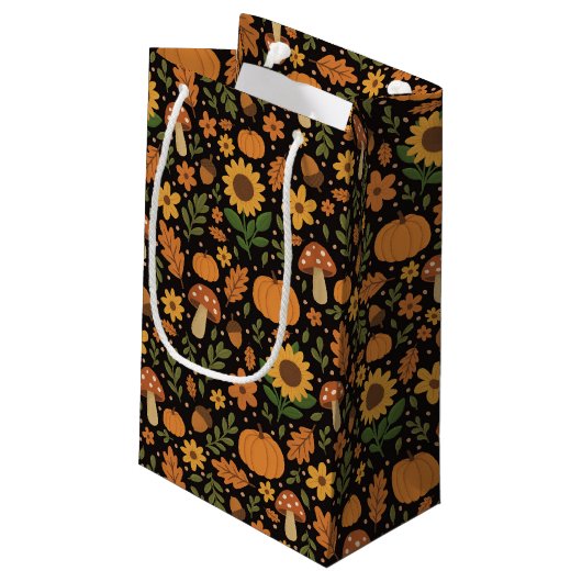 Hand Drawn Rustic Fall Pattern Gift Bag スモールペーパーバッグ (裏面アングル)