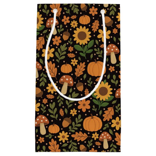 Hand Drawn Rustic Fall Pattern Gift Bag スモールペーパーバッグ (正面)