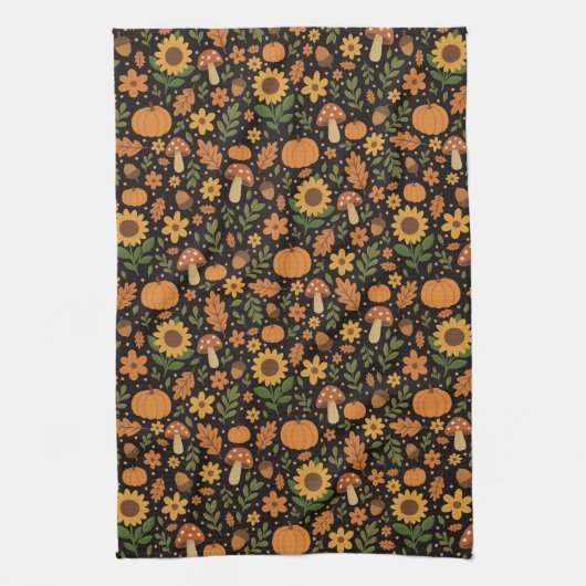 Hand Drawn Rustic Fall Pattern Kitchen Towel キッチンタオル (縦)