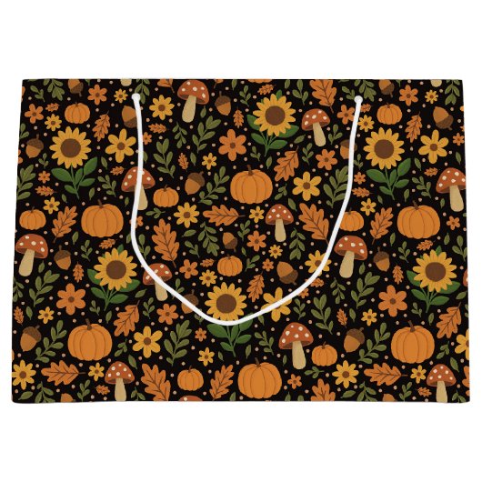 Hand Drawn Rustic Fall Pattern Large Gift Bag ラージペーパーバッグ (正面)