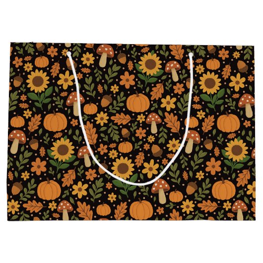 Hand Drawn Rustic Fall Pattern Large Gift Bag ラージペーパーバッグ (裏面)