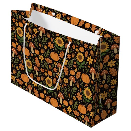 Hand Drawn Rustic Fall Pattern Large Gift Bag ラージペーパーバッグ (正面アングル)