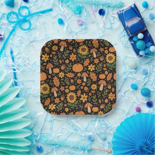 Hand Drawn Rustic Fall Pattern Paper Plates ペーパープレート (パーティー)