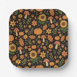 Hand Drawn Rustic Fall Pattern Paper Plates ペーパープレート