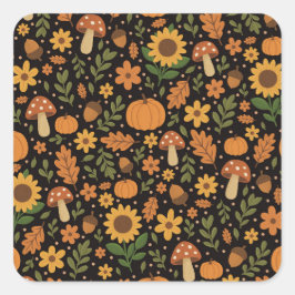 Hand Drawn Rustic Fall Pattern Sticker スクエアシール