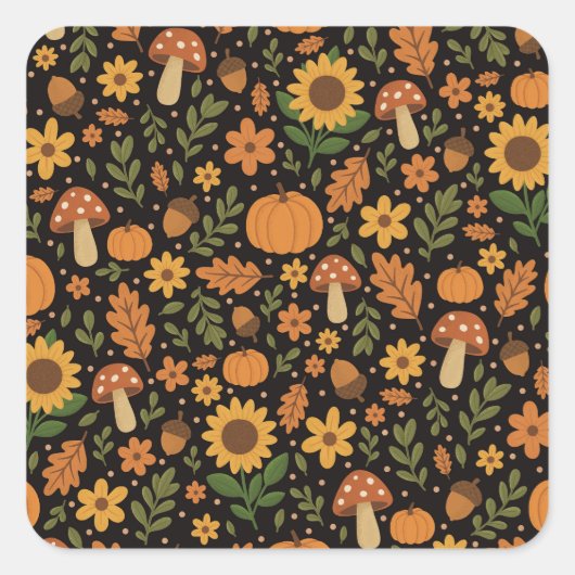 Hand Drawn Rustic Fall Pattern Sticker スクエアシール (正面)