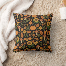 Hand Drawn Rustic Fall Pattern Throw Pillow クッション