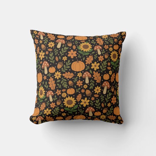 Hand Drawn Rustic Fall Pattern Throw Pillow クッション (正面)