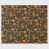 Hand Drawn Rustic Fall Pattern Wrapping Paper Roll ラッピングペーパー (フラット)