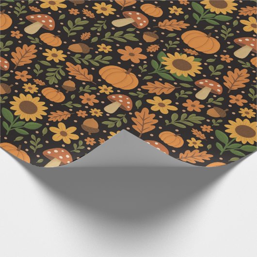 Hand Drawn Rustic Fall Pattern Wrapping Paper Roll ラッピングペーパー (角)