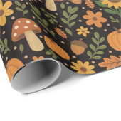 Hand Drawn Rustic Fall Pattern Wrapping Paper Roll ラッピングペーパー (ロールコーナー)