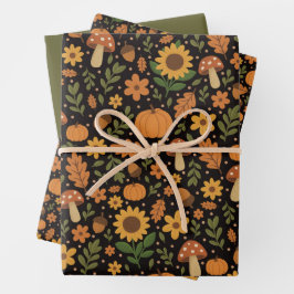 Hand Drawn Rustic Fall Pattern Wrapping Paper Set ラッピングペーパーシート