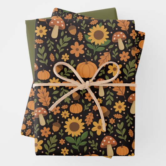 Hand Drawn Rustic Fall Pattern Wrapping Paper Set ラッピングペーパーシート (インサイチュ)