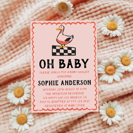 Hand Drawn Rustic Goose Oh Baby Shower 招待状