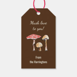 Hand-Drawn Rustic Mushrooms Brown Woodland ギフトタグ