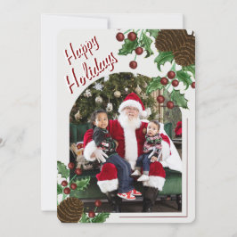 Hand Drawn Rustic Pinecone & Holly Christmas Photo シーズンカード