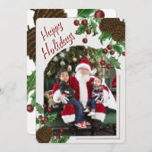 Hand Drawn Rustic Pinecone & Holly Christmas Photo シーズンカード (正面/裏面)