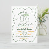 Hand Drawn Sage Green Poppin Bottles Baby Shower 招待状 (スタンド正面)