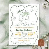 Hand Drawn Sage Green Poppin Bottles Baby Shower 招待状