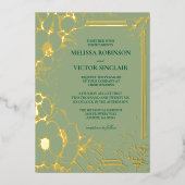 Hand Drawn Sage Green Wedding  箔招待状 (正面)