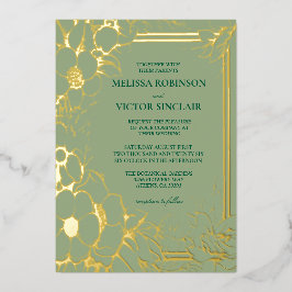 Hand Drawn Sage Green Wedding  箔招待状