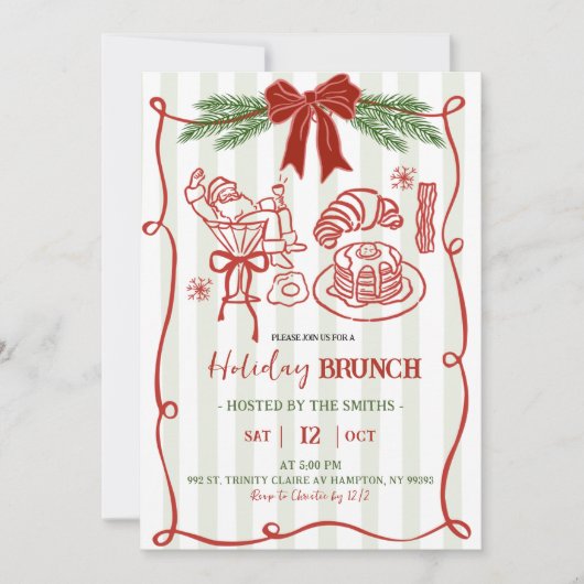 Hand Drawn Santa Doodle Christmas Holiday Brunch 招待状 (正面)