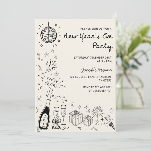 Hand Drawn scribble Cheers New Years Eve Party 招待状 (スタンド正面)