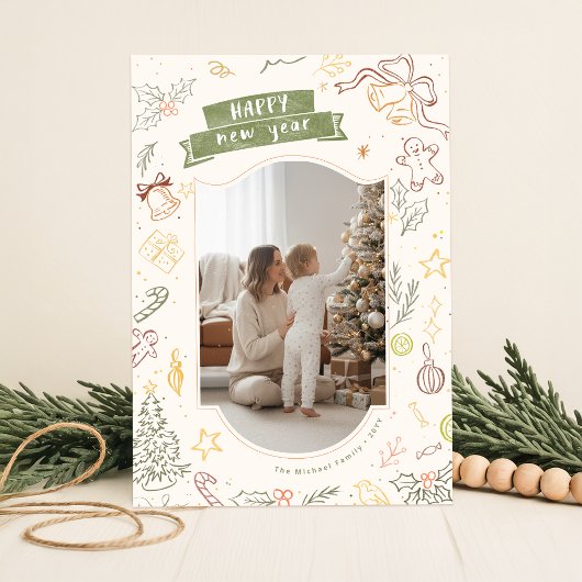 Hand Drawn Scribble Doodle Family Photo Christmas シーズンカード