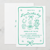 Hand Drawn Scribble Doodles Bow St Patrick's Day  招待状 (正面/裏面)