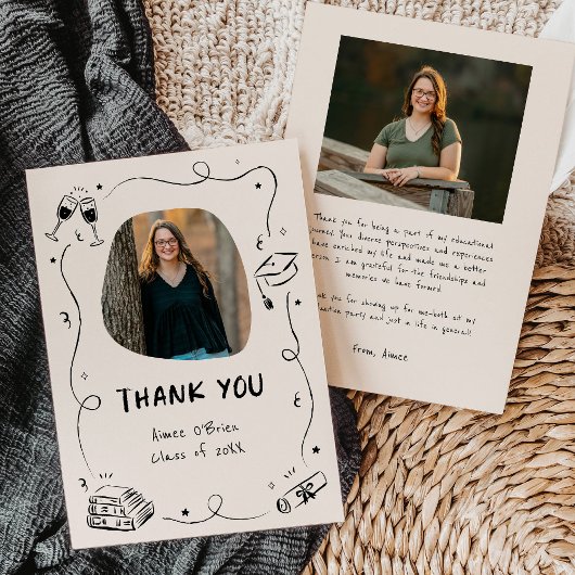 Hand-Drawn Scribble Doodles Graduation サンキューカード