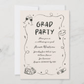 Hand-Drawn Scribble Doodles Graduation Party  招待状 (正面)